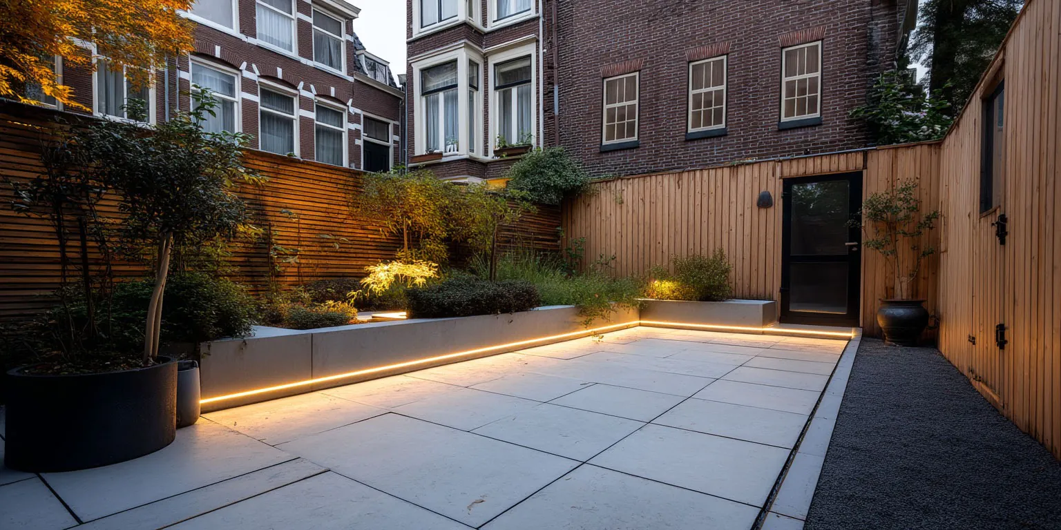 LED-strips in een achtertuin